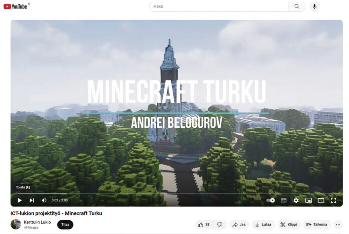 Kerttulin lukion YouTube-kanavalta löytyy video Minecraft Turku -maailman työvaiheista.