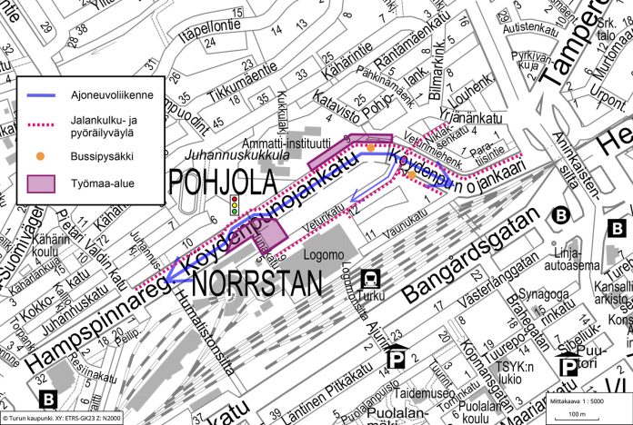 Turun Köydenpunojankatu syyskuu 2025. Kuva: Turun kaupunki.