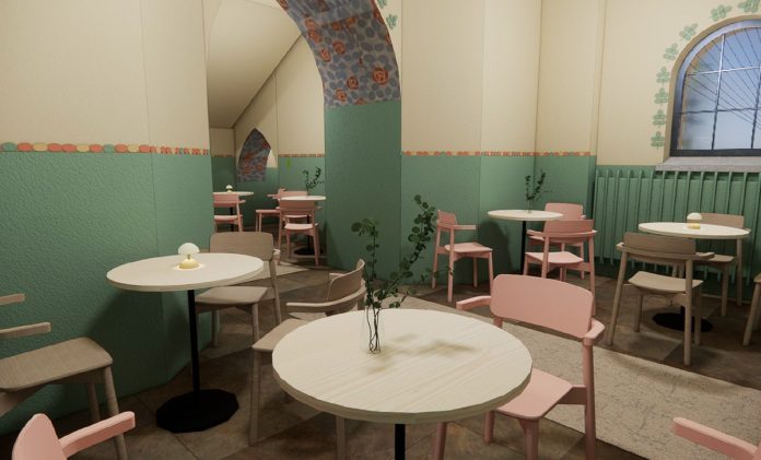 Turun Mikaelinkirkon Ruusukahvilan havainnekuva. Kuva: Turun Mikaelinseurakunta.