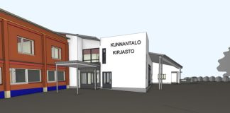 Ruskon uudelle kunnantalo–kirjastolle voi antaa nimiehdotuksia Ruskon kunnantalon ja kirjaston havainnekuva.