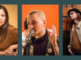 Runoilijavierailuja kirjastoissa Runoilijat Pauliina Haasjoki, Daniil Kozlov ja Juha Väisänen. Kuva: Runoviikko ry.