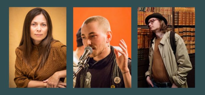 Runoilijat Pauliina Haasjoki, Daniil Kozlov ja Juha Väisänen. Kuva: Runoviikko ry.