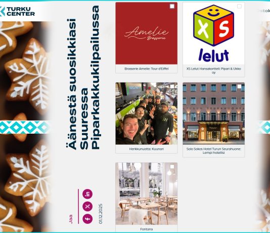 Suuri Piparkakkukilpailu ilahduttaa Turun keskustassa Turku Centerin Suuri Piparkakkukilpailu on käynnissä 1.–16. joulukuuta.