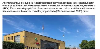 Turku esittelee asemanaukion asemakaavanmuutosta asukastilaisuudessa Ote Asemanaukion kaavaselostuksesta. Kuva: Anna Solin.