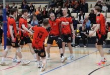 Raision Loimu iski ensimmäisen kiinnityksen lauantaina Raision Loimu oli voitokas Mestaruusliigan karsintasarjan ensimmäisessä osaottelussa Lempo-Volleytä vastaan lauantaina 11.4. Kuva: Hannu Tuominen.