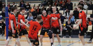 Raision Loimu iski ensimmäisen kiinnityksen lauantaina Raision Loimu oli voitokas Mestaruusliigan karsintasarjan ensimmäisessä osaottelussa Lempo-Volleytä vastaan lauantaina 11.4. Kuva: Hannu Tuominen.