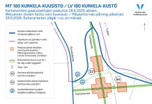 Mt 180 Kurkela-Kuusisto-hankkeessa aloitetaan paalutustyöt Karttakuva työskentelyalueesta.